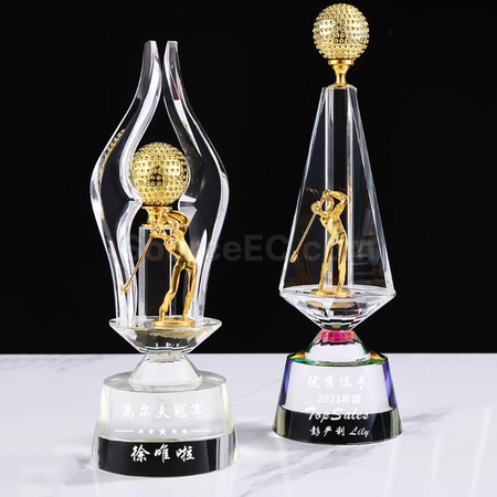 礼品订购高尔夫球水晶奖座广告