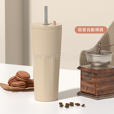礼品订购700ML大容量吸管自动弹跳渐变保温杯广告