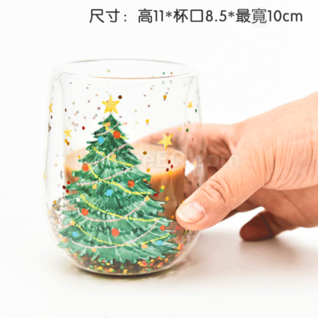 礼品订购耐热双层流动亮片圣诞树杯广告