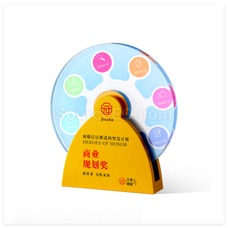 礼品订购创意金属旋转水晶奖座广告