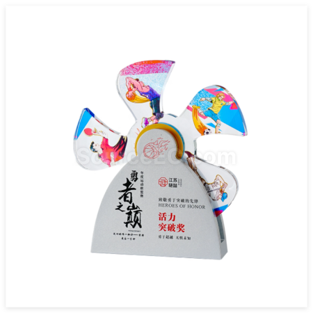 礼品订购创意金属旋转水晶奖座广告