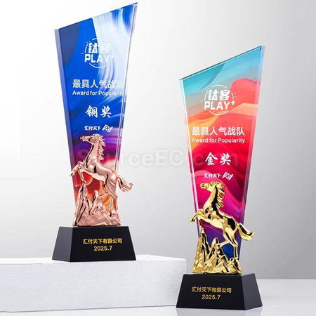 礼品订购马年水晶奖座广告