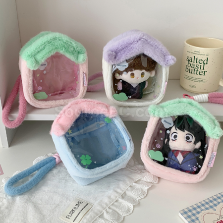 礼品订购毛绒小房子透明娃包收纳包广告