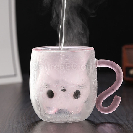 礼品订购猫咪双层玻璃杯广告