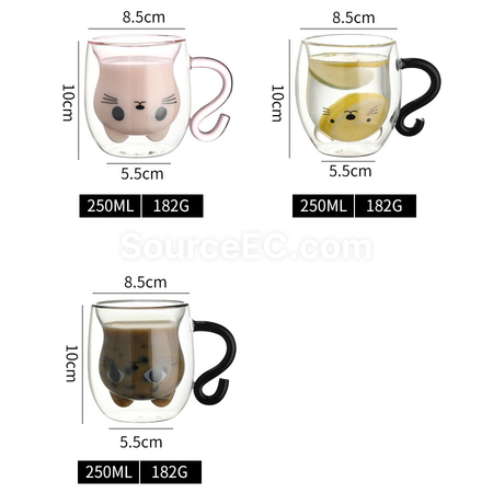 礼品订购猫咪双层玻璃杯广告