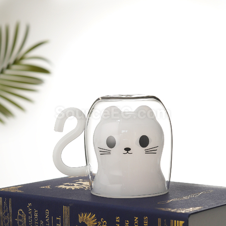 礼品订购猫咪双层玻璃杯广告