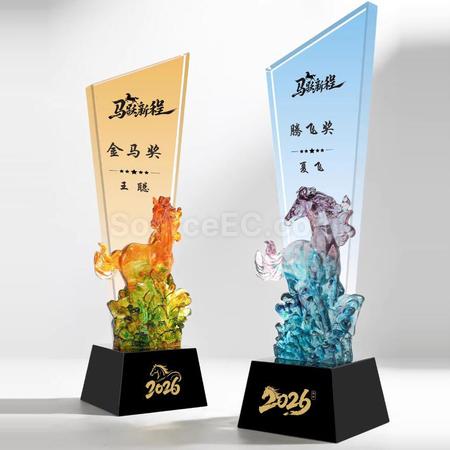礼品订购马年水晶奖座广告