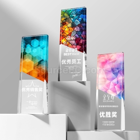礼品订购复古镭射炫彩水晶奖座广告