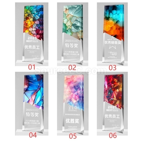 礼品订购复古镭射炫彩水晶奖座广告