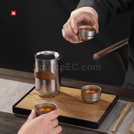 礼品订购纯钛双层一壶四杯泡茶套装广告