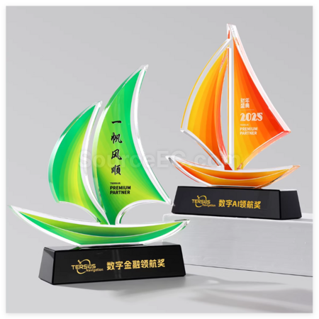 礼品订购帆船水晶奖座广告