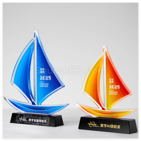 礼品订购帆船水晶奖座广告