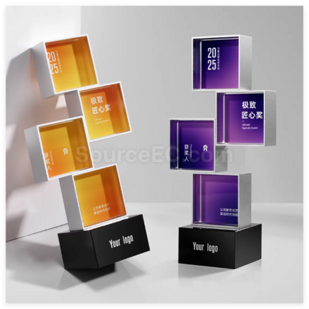 礼品订购创意科技方形金属水晶奖杯广告