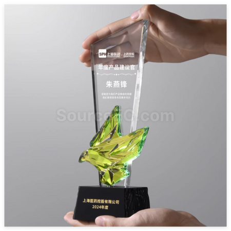 礼品订购炫彩飞鸽水晶奖座广告