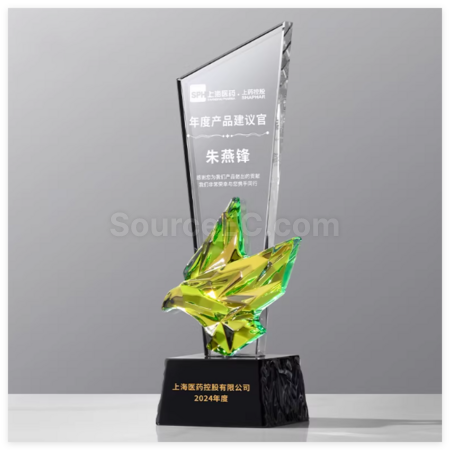 礼品订购炫彩飞鸽水晶奖座广告