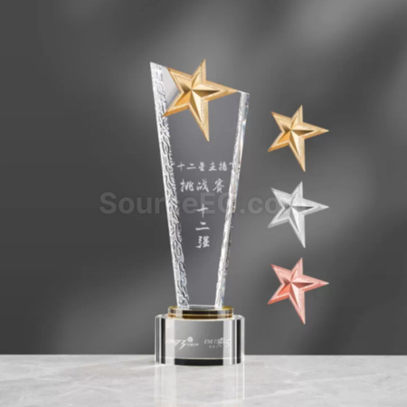 礼品订购金/银/铜星星水晶奖座广告