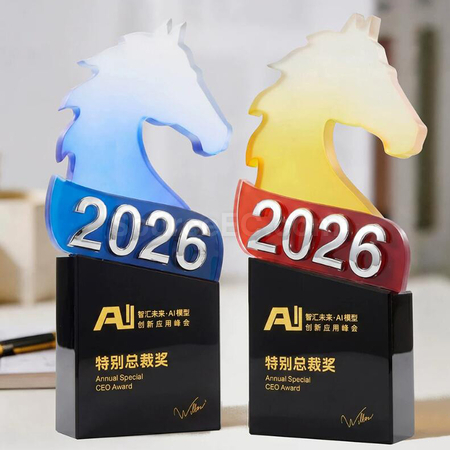 礼品订购马年水晶奖座广告