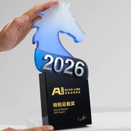 礼品订购马年水晶奖座广告