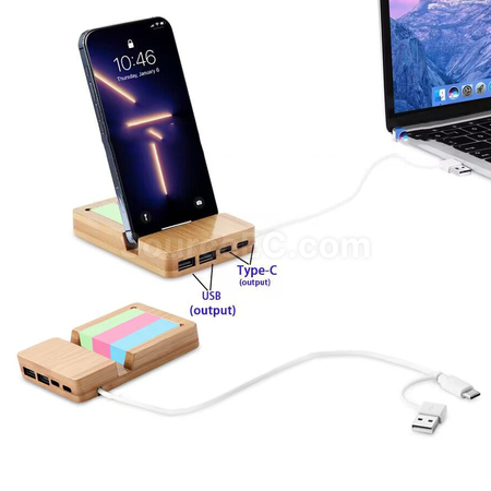 礼品订购带 USB Type‑C 拓展坞的竹制桌面收纳架兼手机支架广告