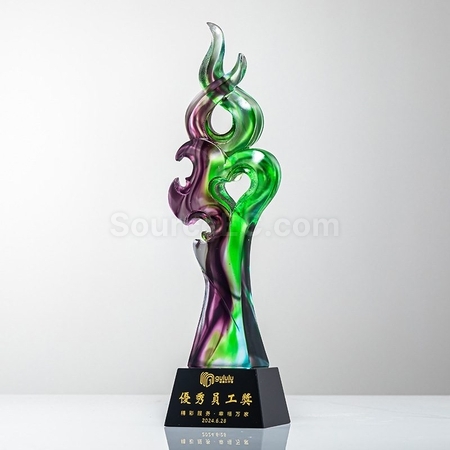 礼品订购綠紫炫彩琉璃水晶獎杯广告
