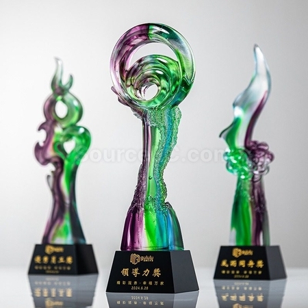 綠紫炫彩琉璃水晶獎杯