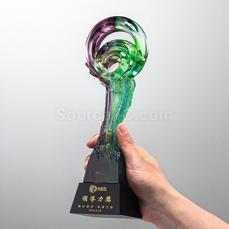 礼品订购綠紫炫彩琉璃水晶獎杯广告